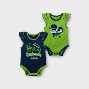 NFL Seattle Seahawks Neon Green Navy Blue Two Pack Touchdown Bodysuit Set